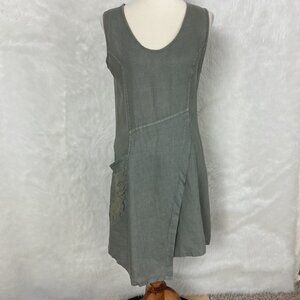 Inizio Green Linen Sleeveless Asymmetrical Hem Lagenlook Dress L